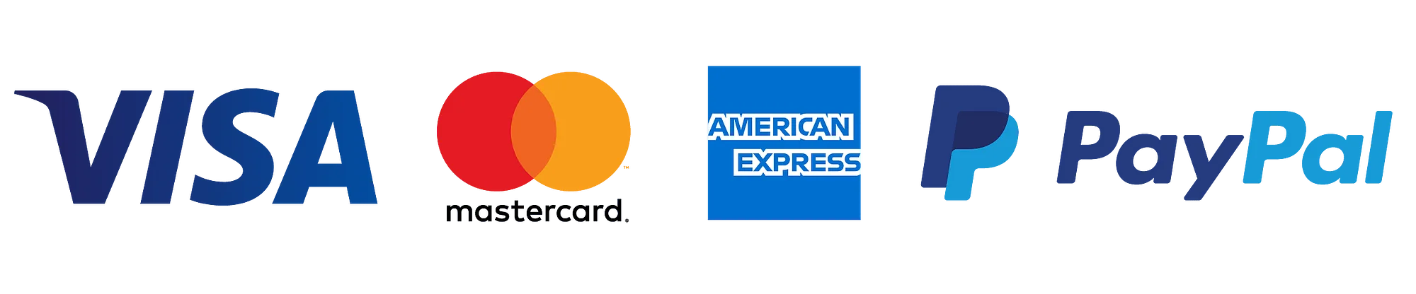 Payment methods: Visa, Mastercard, American Express, PayPal