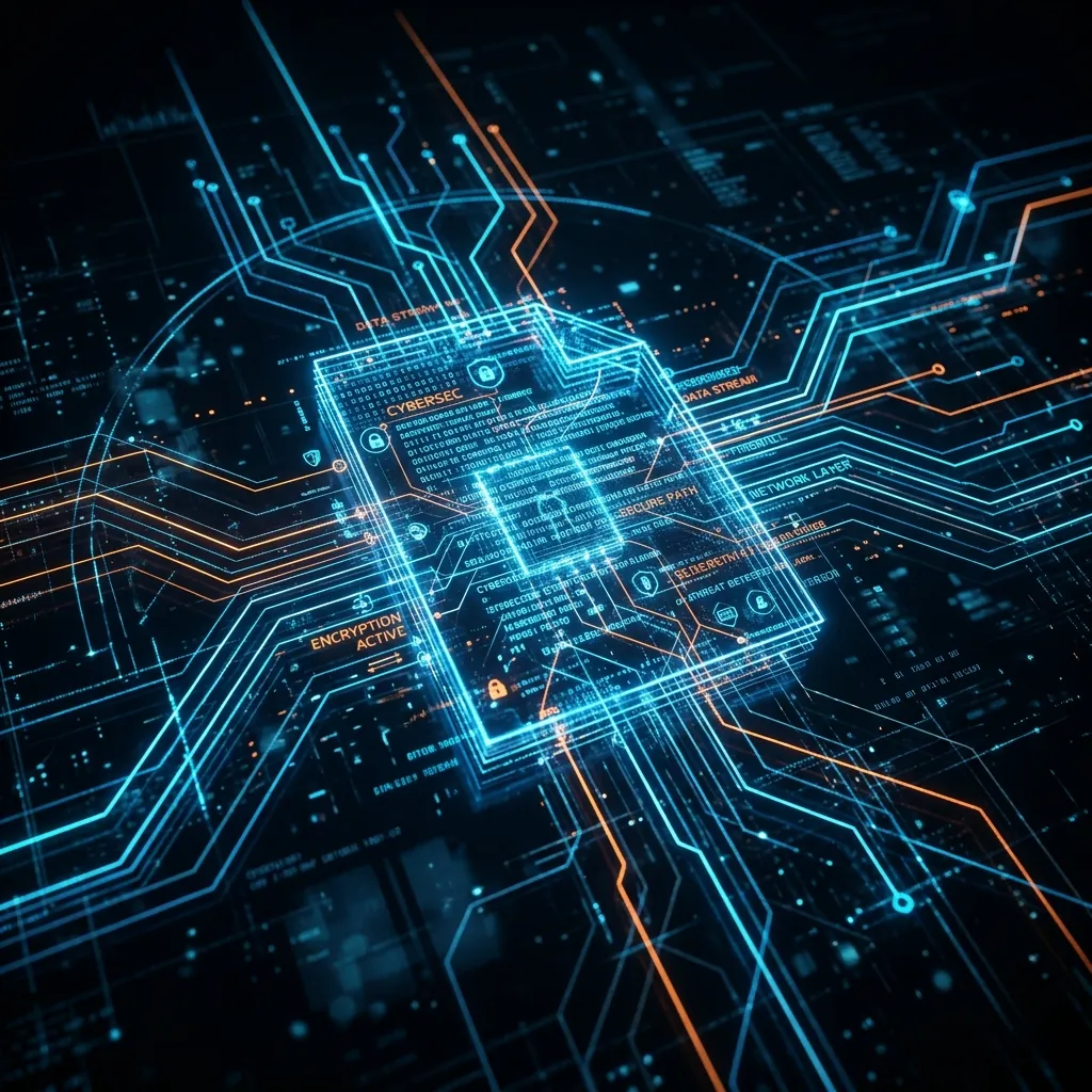 A sleek, glowing digital document or abstract cybersecurity lines