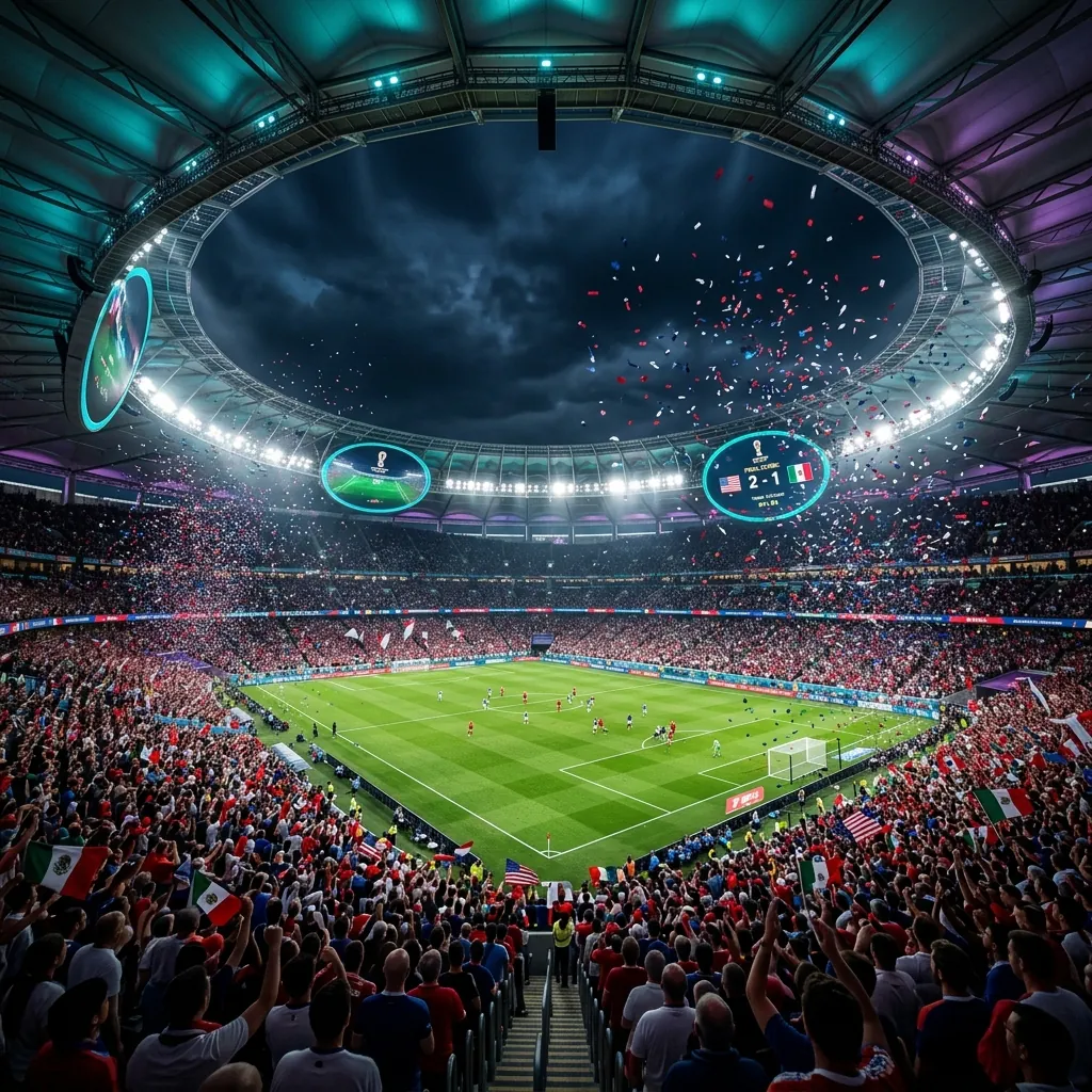 Football match on a large TV during the 2026 World Cup